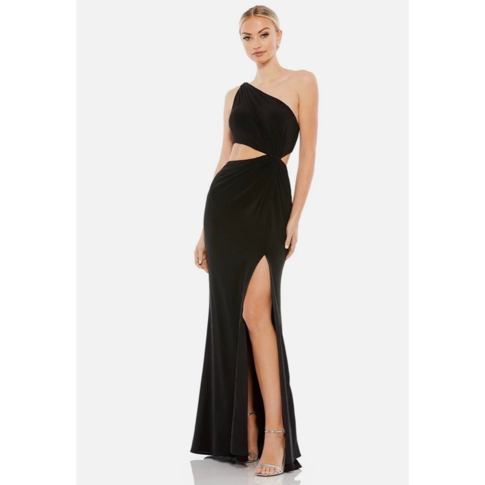 Mac Duggal 70244 Black One Shoulder Cutout Ruched Jersey Gown Dress Size 0 NWT